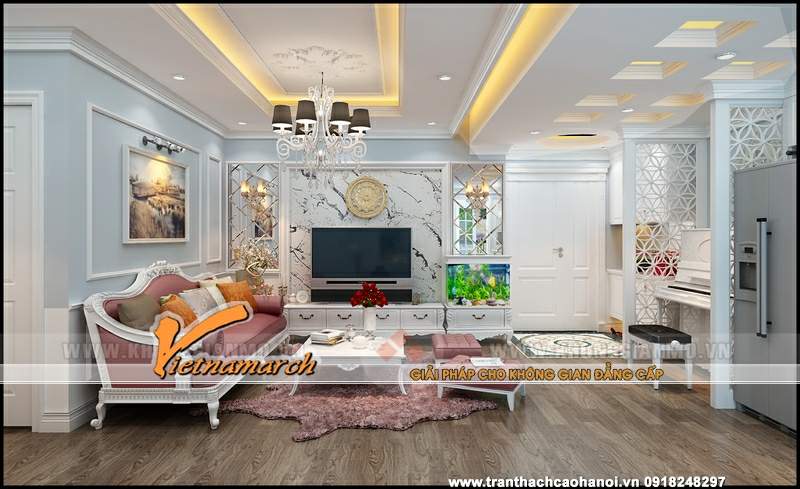 Thiết kế trần thạch cao nhà chị Ngân bán đảo Linh Đàm 07