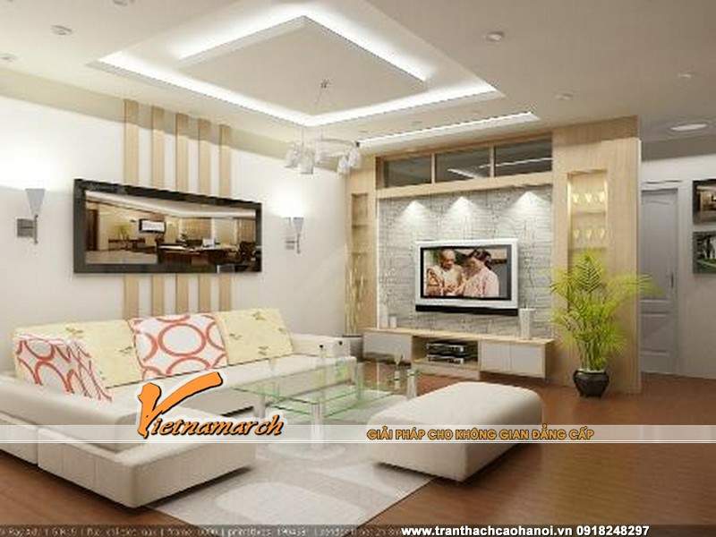 Phòng khách đơn giản với trần thạch cao