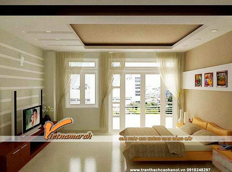 Phòng ngủ đơn giản thoáng với trần thạch cao