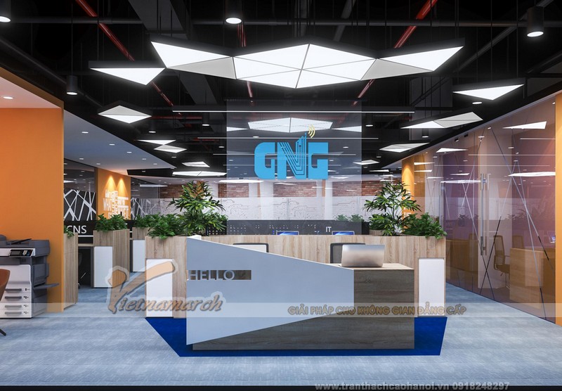 Lạ mắt với mẫu thiết kế trần nhà văn phòng đẹp cho công ty GNG Media