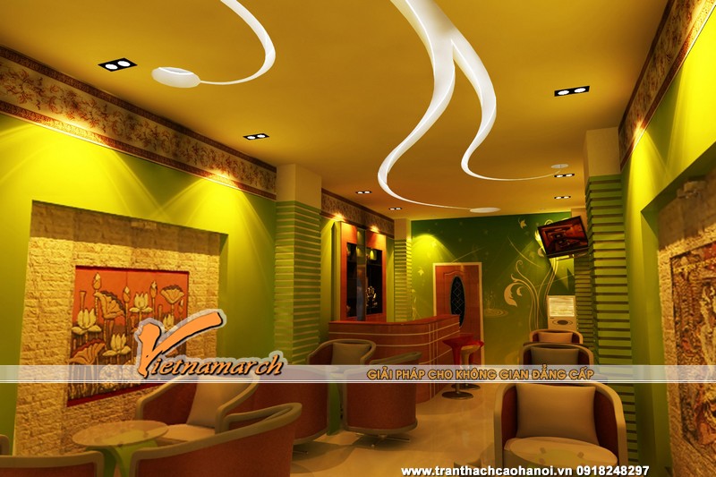 Trần thạch cao đẹp tạo hình uốn lượn cho quán cafe 