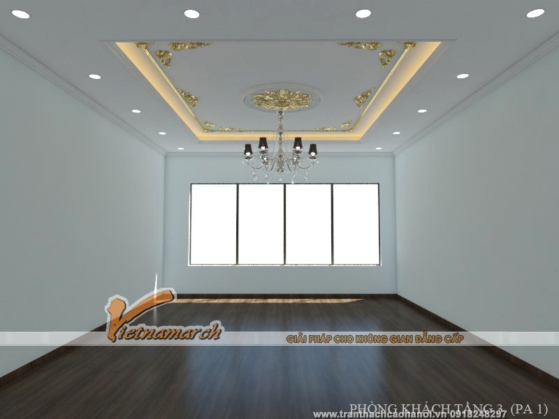 Trần thạch cao, phào chỉ trang trí và hệ thống đèn điện trần được thiết kế hoàn hảo cho nhà chú Nhận