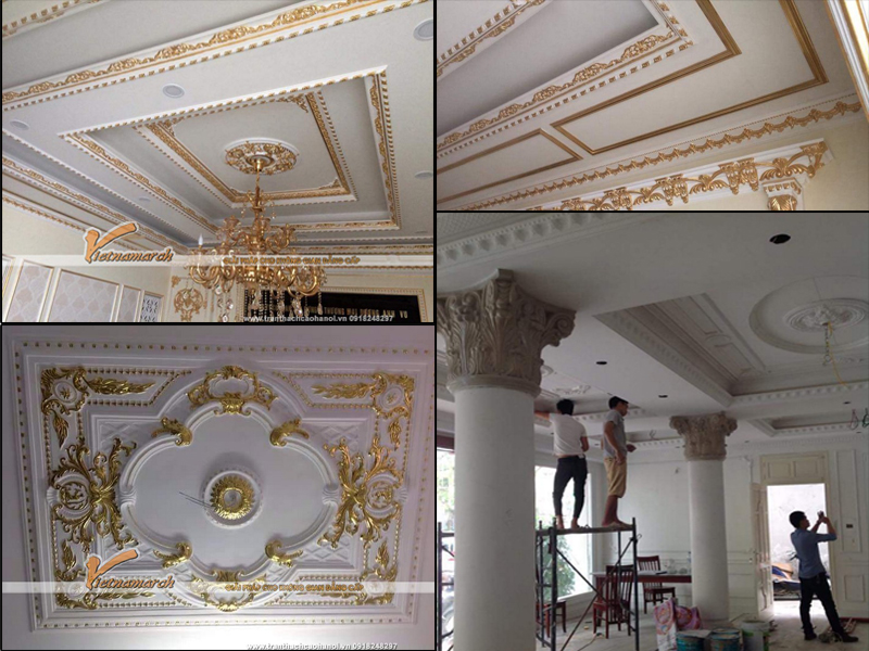 Tổng quan hệ trần thạch cao phào chỉ dát vàng của biệt thự nhà anh Sở tại Phú Thọ