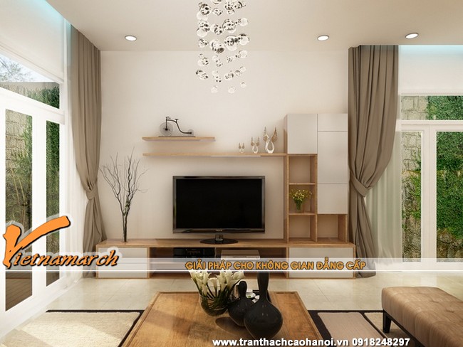 Trần thạch cao đẹp với đèn chùm cho phòng khách cho nhà mái tôn