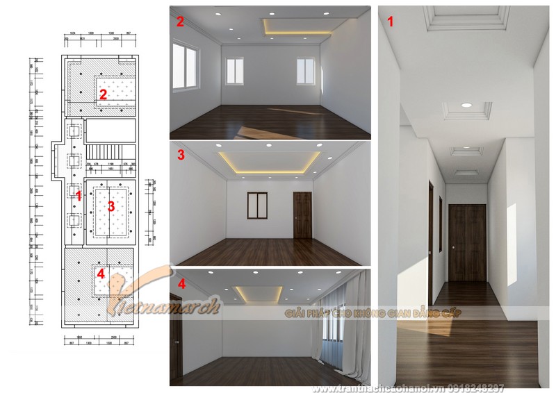 hồ sơ thiết kế trần thạch cao cho nhà ống 3 tầng tại Long Biên 