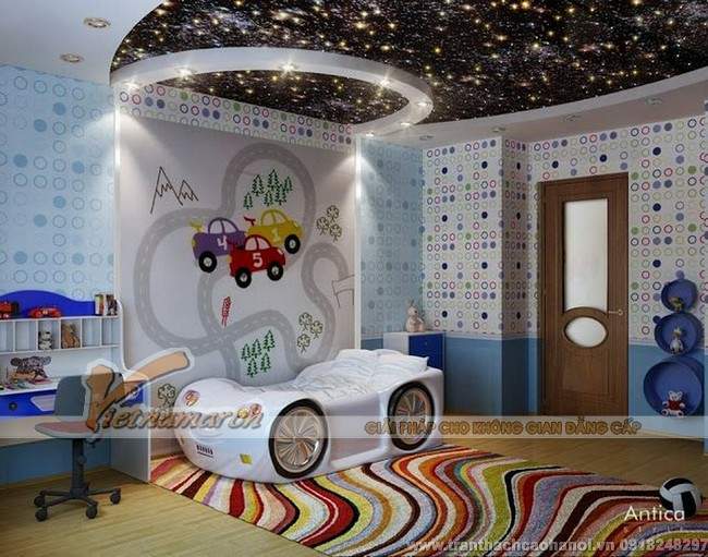 Thiết kế trần thạch cao đẹp và dễ thương cho phòng ngủ trẻ em
