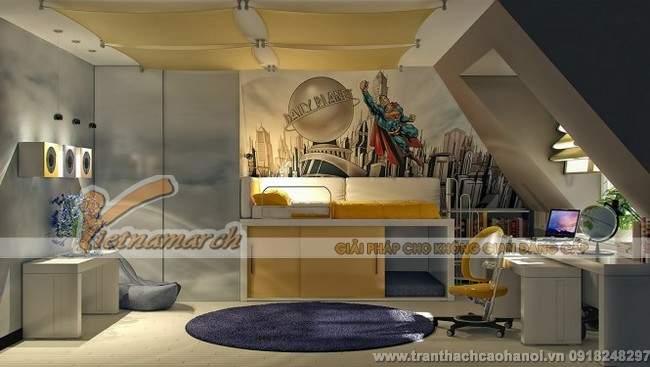 Thiết kế trần thạch cao đẹp và dễ thương cho phòng ngủ trẻ em1