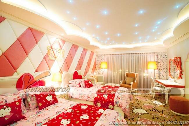 Thiết kế trần thạch cao đẹp và dễ thương cho phòng ngủ trẻ em