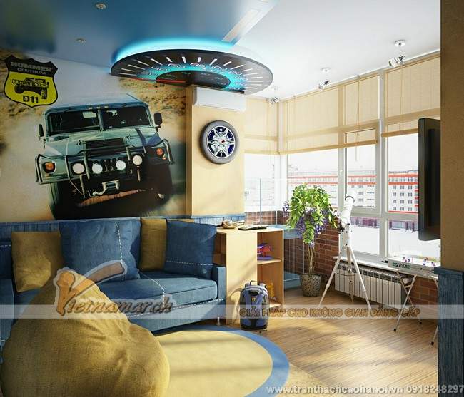 Thiết kế trần thạch cao đẹp và dễ thương cho phòng ngủ trẻ em