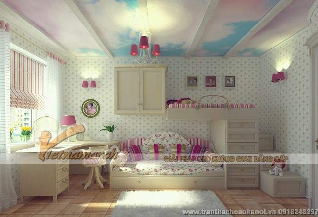 Thiết kế trần thạch cao đẹp và dễ thương cho phòng ngủ trẻ em