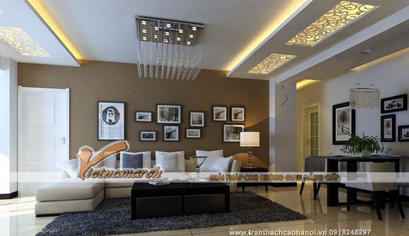 Phòng khách sang trọng với đèn trần hiện đại 01