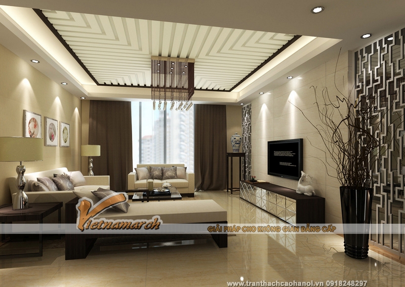 Phòng khách sang trọng với đèn trần hiện đại 03