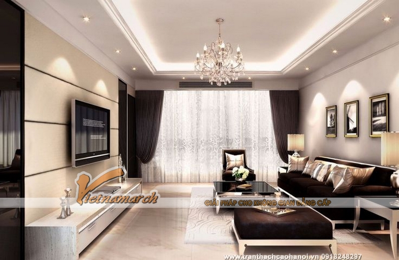 Mẫu thiết kế nội thất phòng khách cuốn hút với hệ thống đèn trần 02