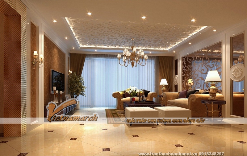 Mẫu thiết kế trần thạch cao phòng khách ấn tượng và cá tính 01