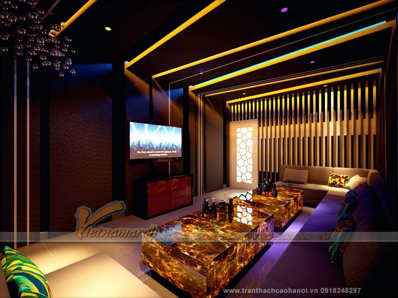 Mẫu thiết kế trần thạch cao phòng karaoke đẹp 01