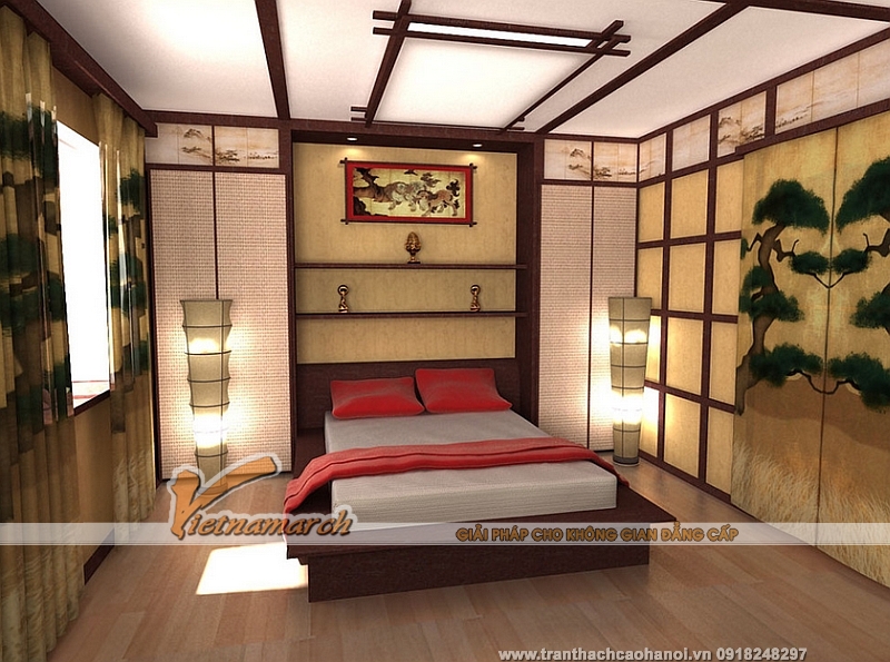 Mẫu thiết kế trần thạch cao theo phong cách châu Á đẹp 01 Mẫu thiết kế trần thạch cao theo phong cách châu Á đẹp 01