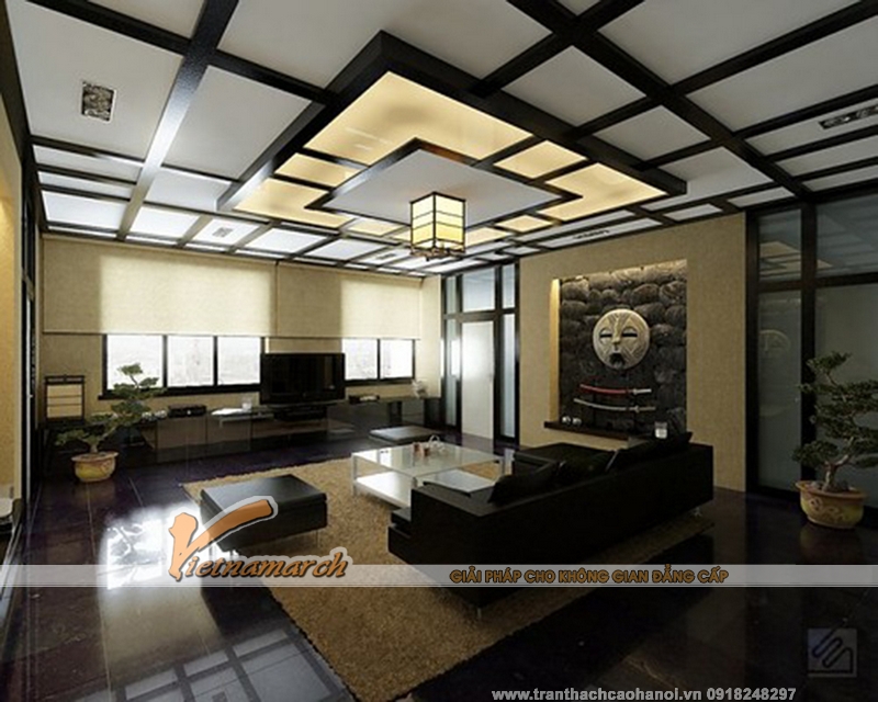 Mẫu thiết kế trần thạch cao theo phong cách châu Á đẹp 07 Mẫu thiết kế trần thạch cao theo phong cách châu Á đẹp 07